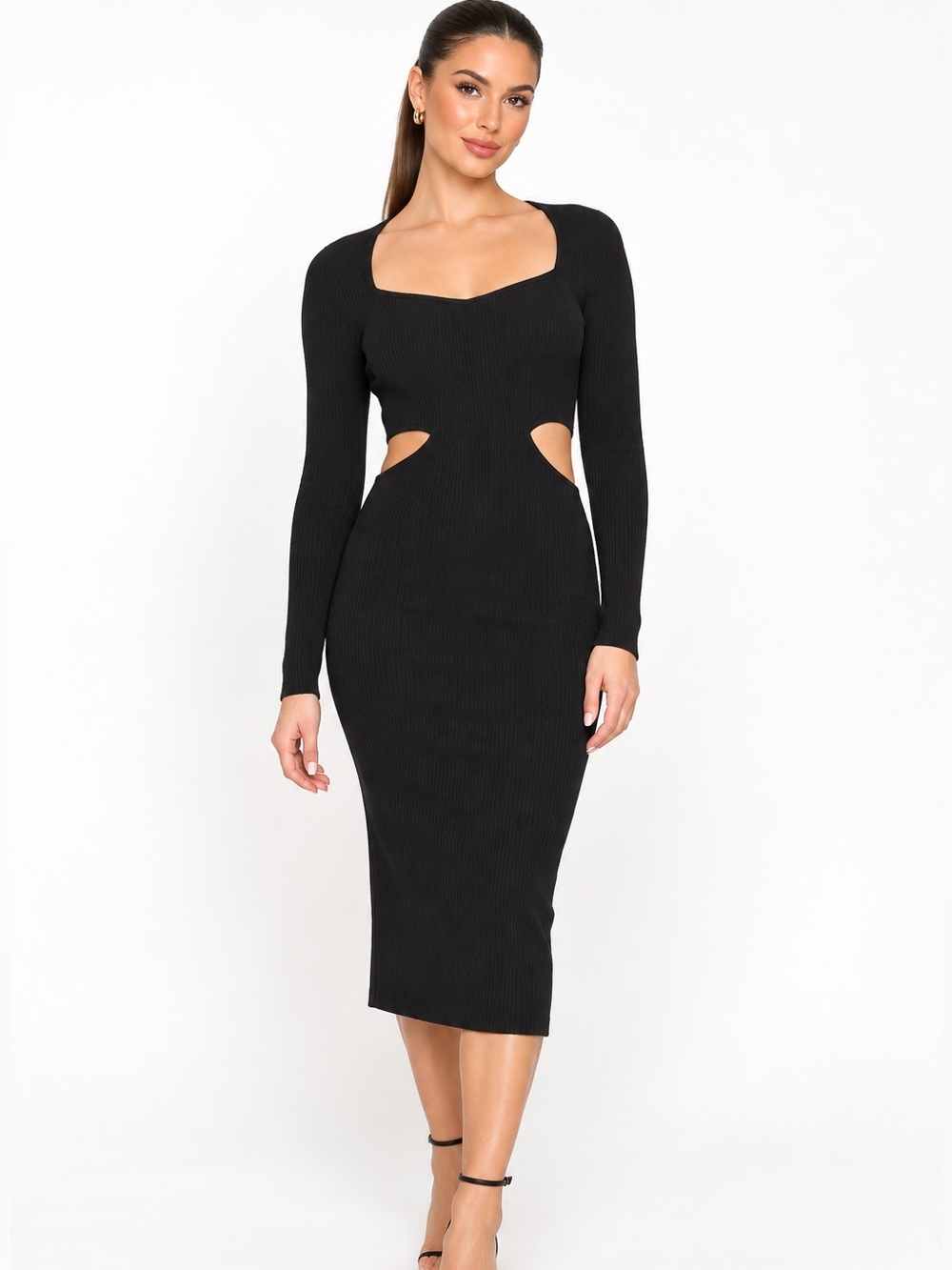 Abercrombie & Fitch Black Bodycon Ribbed Cutout Midi Dress Size SP